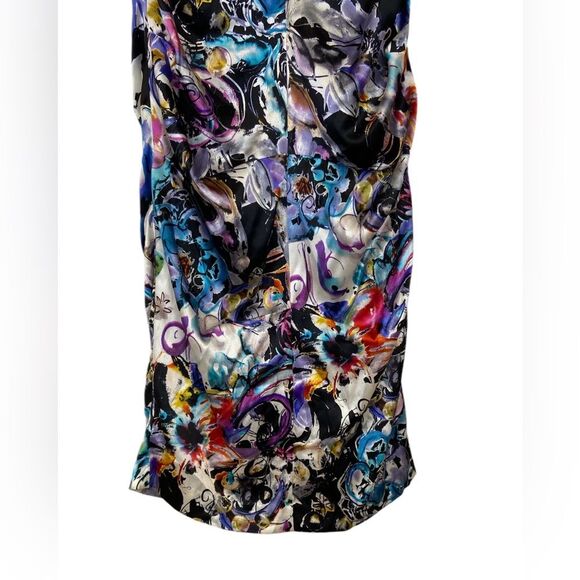 Vintage Cache Abstract Print 100% Silk Open Back Ruched Knee Length Dress Size 4 - Picture 6 of 16